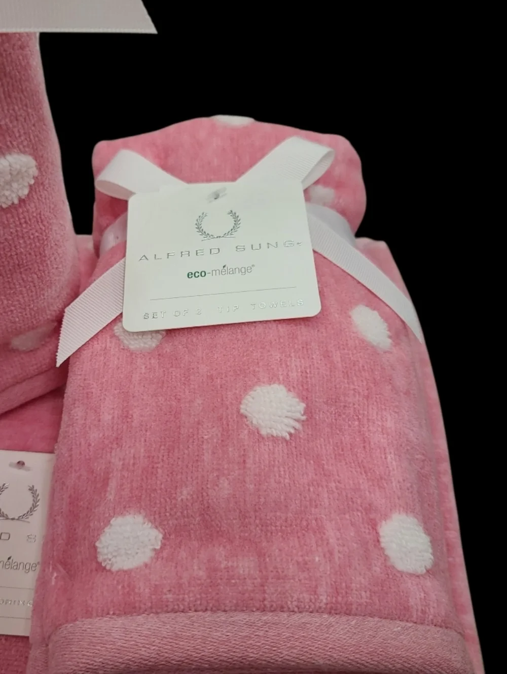 Alfred Sung 6pc Pink White Polka Dot Bath Hand Tip Towel Set Eco Melange New